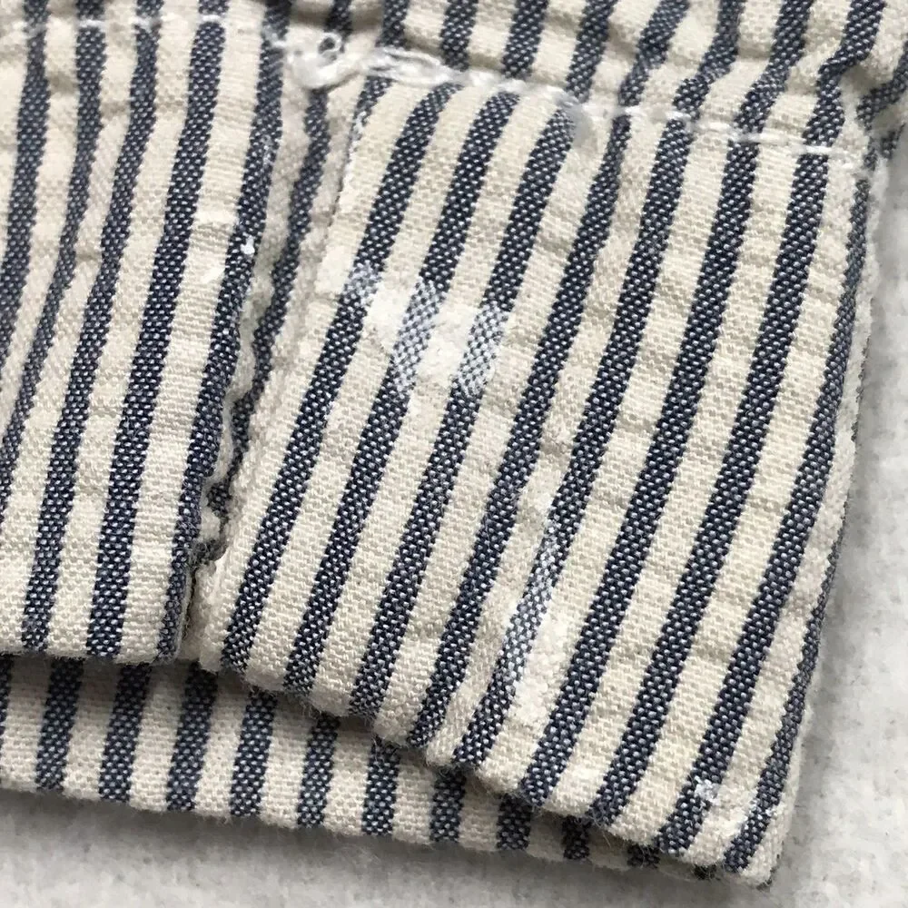 J CREW Seersucker Shorts Men 34 Blue Hickory Railroad Stripe Flat Front Chino